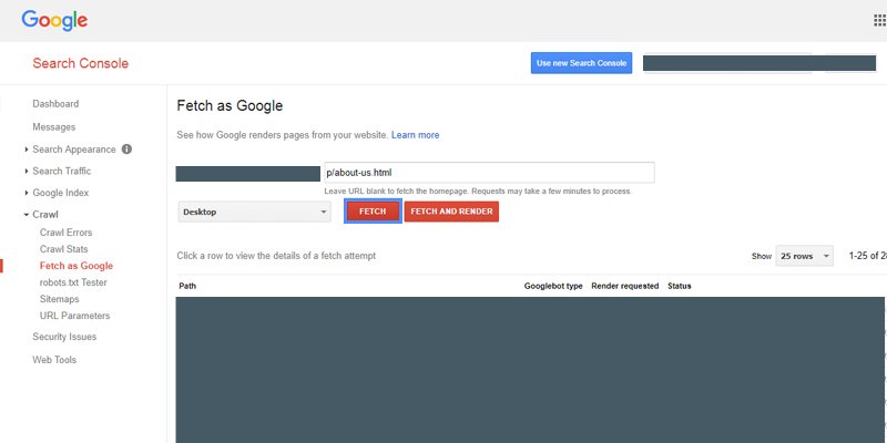 submit url to google fetch as google.