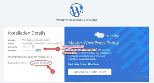 bluehost wordpress login details